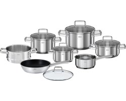 Rösle Pannenset Moments – 7-delig – Compleet Kookpakketten met Glazen Deksel – RVS Pannen voor Inductie, Gas, Elektrisch en Keramisch – Met Maatverdeling en Hittebestendige Grepen – Ideaal voor Gevarieerd Koken in Stijl