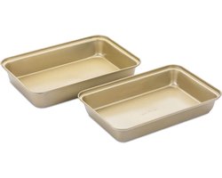 Rosmarino BakerGold Cakeblik - Ovenschaal - Taartvorm - Cakevorm - Ovenschaal Rechthoekig - 2 Stuks - 32x22 cm - Goud