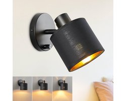 Rosnek 2 Stuk Verstelbare Wandlamp Zwart - Linnen Kap - Met Draaischakelaar & Dimmer - E27 Fitting - Moderne Leeslamp voor Slaapkamer & Hotel Chique