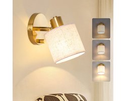 Rosnek 2 Stuks Verstelbare Wandlamp Goud - Beige Linnen Kap - Met Draaischakelaar & Dimmer - E27 Fitting - Moderne Leeslamp voor Slaapkamer & Hotel Chique