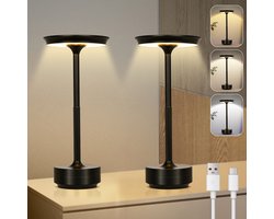 Rosnek 2 stuks Zwarte Draadloze Tafellamp Oplaadbare met Touch Dimbaar - Geheugenfunctie - 3 Kleurtemperaturen - 28 cm Aluminium Bureaulamp Industrieel voor Thuis, Kantoor of Camping