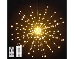 Rosnek 200 LEDs Hangende Vuurwerk Sterrenregen Lamp Dimbaar met Afstandsbediening - Warm Wit - op Batterijen - 8 Modus & Timer - Sfeerverlichting voor Binnen en Buiten, Kerst en Feesten