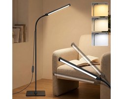 Rosnek Beautylamp LED Vloerlamp - Staande lamp met 23cm Grote Lampkop - Dimbaar & 3 Kleuren - 360° Zwanenhals-slang - Zwart - Wimperlamp voor Wimperextensions - Lampe Extension de Cils