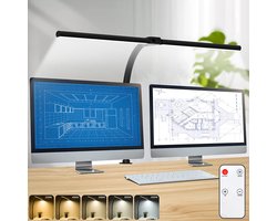 Rosnek Bureaulamp - 24W Bureaulamp LED Dimbaar met Dubbele Kop - Flexibele zwanenhalslamp Bureaulamp met Klem - 5 Dimniveaus & 5 Kleurtemperaturen Bureaulamp met afstandsbediening (3200-6500K) - Hoge Tafellamp voor Thuis, Kantoor, Lezen en Studeren