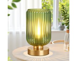 Rosnek Bureaulamp LED 7500 mAh - Dimbare Aanraaklamp met Groene Glazen Kap & Gouden Metaal, 40 Uur Accu Draadloze Tafellamp - Moderne Lamp voor Slaapkamer, Nachtkastje, Woonkamer en Bureau