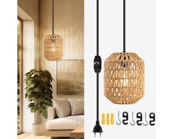 Rosnek Dimbare Rotan Hanglamp met 5M Kabel - Plug & Play - Incl. LED Lamp - Vintage Boheems Woonaccessoire voor Keuken & Woonkamer - Naturel