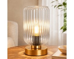 Rosnek Draadloze Tafellamp Mid-Century - Touch Dimbaar - Oplaadbare Bedlamp met Transparant Glas - Vintage Nachtlamp 7500mAh - Sfeerlamp - Slaapkamer Woonkamer - Set van 1
