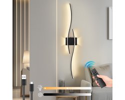 Rosnek Draadloze Wandlamp Oplaadbaar – Instelbare Kleurtemperatuur & Helderheid, Afstandsbediening met USB-C - 15-55 uur Werking – Moderne LED Muurlamp met Dubbele Zijverlichting, Timer en Touch Bediening – Zwart Aluminium Design (Hol)