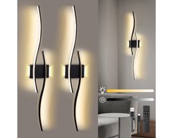 Rosnek Draadloze Wandlamp Oplaadbaar – Instelbare Kleurtemperatuur & Helderheid, Afstandsbediening met USB-C - 15-55 uur Werking – Moderne LED Muurlamp met Dubbele Zijverlichting, Timer en Touch Bediening – Zwart Aluminium Design -2-pak(Hol)