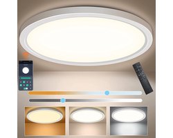Rosnek Energiezuinige Ultradunne LED Plafondlamp 30cm - 3200lm - Met App & Afstandsbediening - Dimbare 3000K-6000K met Nachtmodus en Geheugen - Voor Keuken en Slaapkamer - Wit