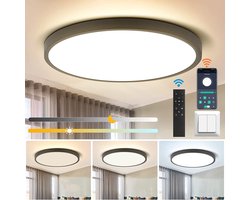Rosnek Energiezuinige Ultradunne LED Plafondlamp 30cm - 3200lm - Met App & Afstandsbediening - Dimbare 3000K-6000K met Nachtmodus en Geheugen - Voor Keuken en Slaapkamer - Zwart
