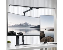 Rosnek LED Bureaulamp met Klem - Dubbele Architectenlamp 95 cm - Automatisch Dimbaar - Monitorlamp voor L-Vormig Bureau - Leeslamp voor Thuiswerk - Hobbylamp met Zwenkarm voor Tekenen