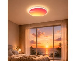 Rosnek LED Kunstmatig Dakraam Plafondlamp - Daglichtsimulatie met Hemeleffect - 48W 4800 lm RGB & CCT Dimbaar - Afstandsbediening en Geheugenfunctie - Rond 37 cm - voor Slaapkamer en Woonkamer