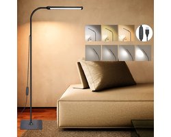 Rosnek LED Vloerlamp Zwart - 3 Kleurtemperaturen & 10 Dimbare Niveaus - Hoogte Verstelbaar 140cm - 10w Staande Lamp met 360° Draaibare Nek voor Lezen, Make-up en Woonkamer - USB