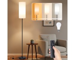 Rosnek Linnen Vloerlamp met Magnetische Afstandsbediening - 160cm Staande Lamp - Inclusief 12W RGB/CCT Lamp - Dimbaar & Timer - Grijs - Sfeerlamp Woonkamer
