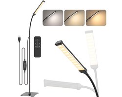 Rosnek Modern Vloerlamp Zwart met Afstandsbediening - 360° Flexibele Nek - Hoogte Verstelbaar - Staande Lamp Dimbaar met Timer & Slaapmodus - voor Woonkamer Kantoor Slaapkamer