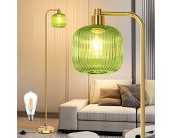 Rosnek Moderne Staande Lamp – Groene Geribbelde Glazen Kap - 170 cm Hoge Vloerlamp met Voetschakelaar & Incl - Gratis LED - Stijlvol Design voor Woonkamer, Slaapkamer of Kantoor
