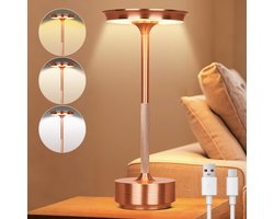 Rosnek Oplaadbare Tafellamp Rosé Goud - Draadloos - Traploos Dimbaar - Warm Wit Licht - Touch - Metaal - Sfeervolle Bedlamp & Decoratie
