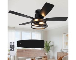Rosnek Plafondventilator met Verlichting - Smart Lamp met Afstandsbediening - Plafonniere Keuken Lamp met 6 Ventilatiesnelheden - Plafond Ventilator Lamp met Timer, Landelijke Stijl voor Slaapkamer, Woonkamer & Terras