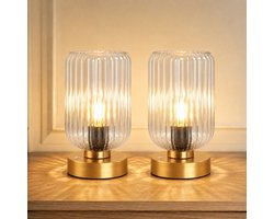 Rosnek Set van 2 Draadloze Tafellamp Mid-Century - Touch Dimbaar - Oplaadbare Bedlamp met Transparant Glas - Vintage Nachtlamp 7500mAh - Sfeerlamp - Slaapkamer Woonkamer