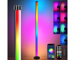 Rosnek Slimme LED-Vloerlamp RGB (16 miljoen kleuren) - Hoeklamp met Bluetooth-APP & Afstandsbediening - Dynamische & Muziekmodi - Sfeerverlichting voor Woonkamer, Slaapkamer, Feest