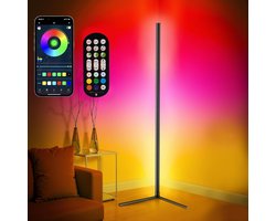 Rosnek Slimme RGB Hoeklamp met App & Afstandsbediening - Moderne LED Vloerlamp met 16 Miljoen Kleuren, Muzieksync & Timer - Hoogte Verstelbaar (125 cm) Dimbare Sfeerverlichting - voor Woonkamer, Kantoor of Gaming