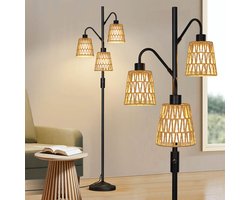 Rosnek Staande lampen - 174 cm Boho Rotan Vloerlamp Dimbaar - 3 Lichtpunten met Landelijke & Industriële Staande Lamp - Moderne Rustieke Boomvormige Lamp voor Woonkamer, Slaapkamer of Kantoor