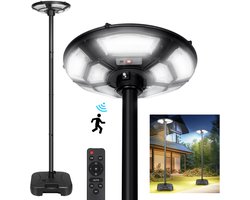 Rosnek Staande lampen - Solar Buitenlamp met Bewegingssensor - 750 LED (6500K) - IP67 Waterdicht - Uniek Zeshoekig Ontwerp - 360° Verlichting voor Hof, Garage, Parkeerplaats