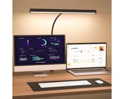 Rosnek Verstelbare LED Bureaulamp - 10 Helderheidsniveaus & 3 Kleurtemperaturen - 10W USB Oogbeschermingslicht met 40cm Breed & 360° Flexibele Hals - Kantoorlamp voor Werk, Lezen