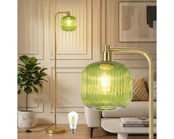 Rosnek Vintage Vloerlamp Groen Glas - Staande Bankierslamp - 170cm - Met Voetschakelaar - Inclusief Edison LED Lamp - Retro Design Goud
