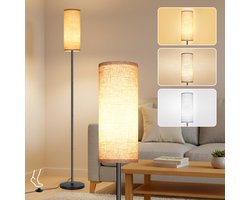 Rosnek Vloerlamp Stof - Staande Lamp met Linnen Lampenkap - 173cm Hoog - Inclusief Smart E27 Lamp (3 Kleuren) - Voetschakelaar - Beige - Lampadaire Salon