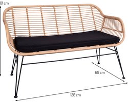 Rotan 2-zitsbank Met Zitkussen Ester Naturel