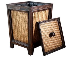 Rotan 7L Vuilnisbak - Handgeweven Bruine Vierkante Afvalmand met Deksel voor Badkamer en Keuken