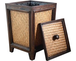 Rotan 7L Vuilnisbak - Handgeweven Bruine Vierkante Afvalmand met Deksel voor Badkamer en Keuken