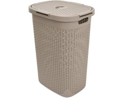 Rotan afvalbak met linnen binnenbak 60 liter - beige prullenbak woonkamer