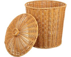 Rotan afvalmand met rieten deksel - chocolatetint - stijlvol en functioneel