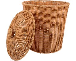 Rotan Afvalmand - Rieten Vuilnisbak - Opbergen Vuile Was - Met Deksel - 28x23x23 cm - Bruin