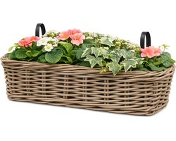 Rotan Balkon Plantenbak 60 cm - Hangende Balkonbak met Ophanghaken - Rieten Bloembak voor Balkon, Schutting en Tuin - Bruin