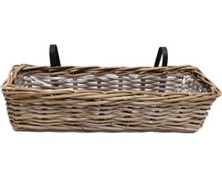 Rotan Balkon Plantenbak - 60 x 18 x 16 cm - Hangende Balkonbak - Rattan Ophangmand - Rieten Tuinaccessoire voor Balkon - Balkonaccessoire - Bruin