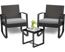 Rotan Balkonmeubelset voor 2 personen, klein balkon voor buiten, 3-delig, voor veranda, binnenplaats, terras, balkon, zwembadrand (grijs)