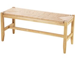 Rotan Bank, 40” Houten Bank met Handgeweven Rotan, Eiken Poten, voor Woonkamer, Slaapkamer, Entree, Keuken, Voegt Boho Charme Toe