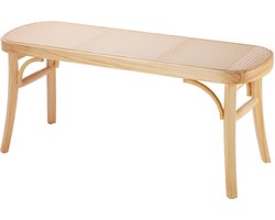 Rotan Bank, 43.3” Houten Bank met Handgeweven Rotan en Eikenhouten Poten, Entree of Slaapkamer, Voet Van Het Bed, Boho Bank voor Woonkamer, Keuken