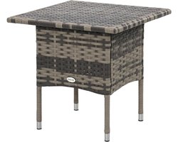 Rotan bijzettafel - Buiten salontafel - Terras meubilair - Plastic bord onder blad - 50x50x47 cm - Gemengd grijs