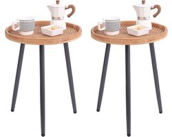 Rotan Bijzettafel - Nachtkastje Kleine Tafel - Woonkamer Decoratie - Houten Dienblad Rand - 51 cm Hoog - Natuurlijk