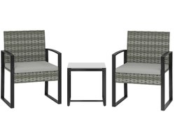 Rotan bistroset, 3-delige tuinset met 2 tuinstoelen, salontafel en afneembare kussens in lichtgrijs
