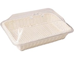 Rotan Broodmand - Rieten mand - Brood serveren - Beschermend deksel - 45x35x15cm - Wit