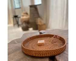 Rotan dienblad 30 cm bruin - kaarsenplateau - serveerplank - tray - plateau - decoratie - woonaccessoires