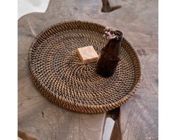 Rotan dienblad 30 cm donker - kaarsenplateau - serveerplank - tray - plateau - decoratie - woonaccessoires