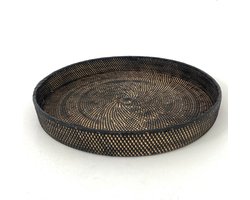 Rotan dienblad rond - mix naturel met zwart - groot 50 cm