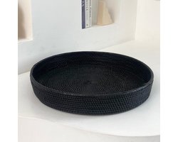 Rotan dienblad rond - zwart - groot 50 cm